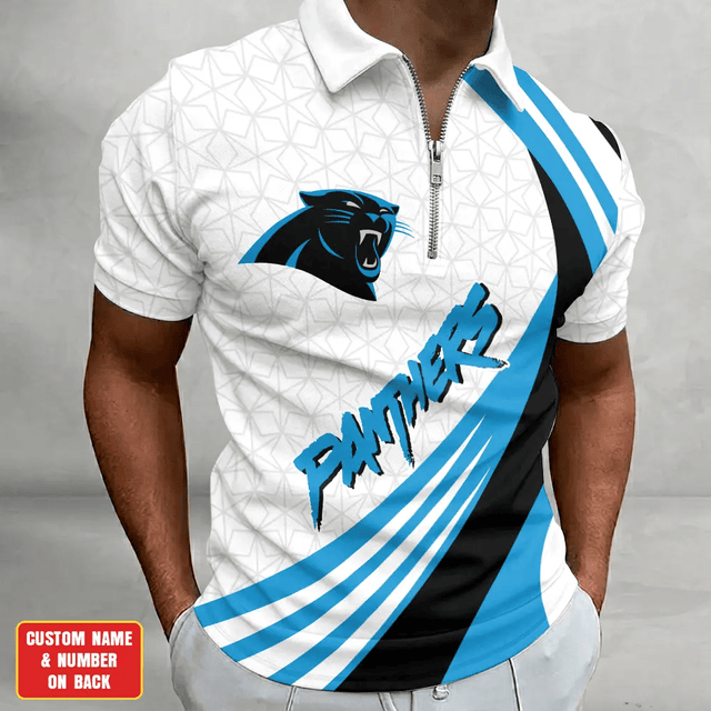 [SPECIAL OFFER] NEW CUSTOMIZED NFL23 CLP CAROLINA PANTHERS ZIP POLO SHIRT
