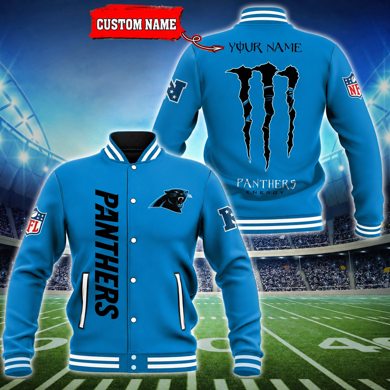 LIMITED EDITION - NEW CUSTOMIZED NFL23 CLP CAROLINA PANTHERS SATIN VARSITY & BASEBALL JACKET