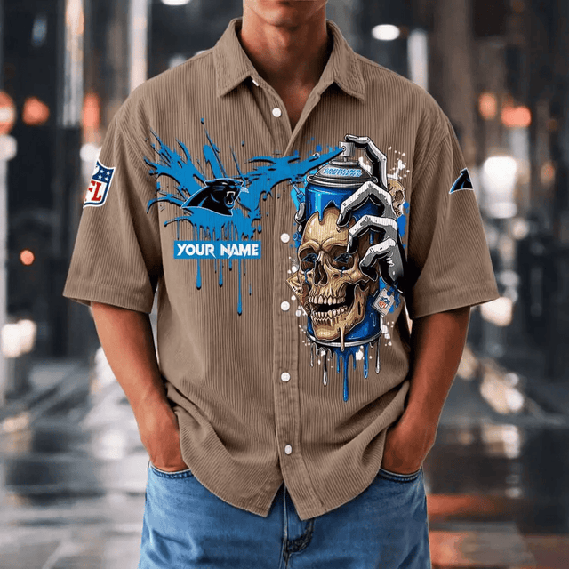 [SPECIAL OFFER] NEW CUSTOMIZED NFL23 CLP CAROLINA PANTHERS SEERSUCKER BUTTON SHIRT