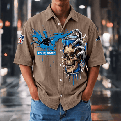 [SPECIAL OFFER] NEW CUSTOMIZED NFL23 CLP CAROLINA PANTHERS SEERSUCKER BUTTON SHIRT