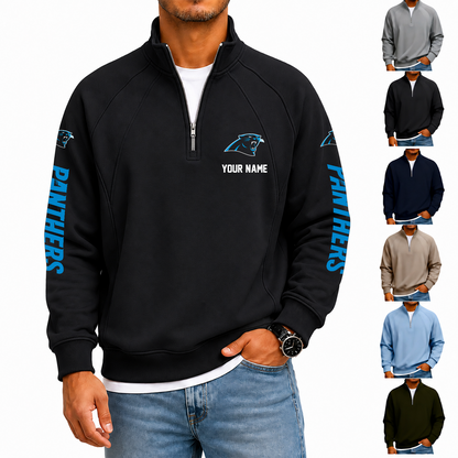[SPECIAL OFFER] NEW CUSTOMIZED NFL23 CLP CAROLINA PANTHERS MEN'S QUARTER ZIP PULLOVER
