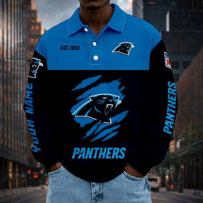 LIMITED EDITION - NEW CUSTOMIZED NFL23 CLP CAROLINA PANTHERS MEN LONG SLEEVE POLO
