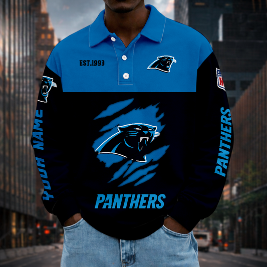 LIMITED EDITION - NEW CUSTOMIZED NFL23 CLP CAROLINA PANTHERS MEN LONG SLEEVE POLO
