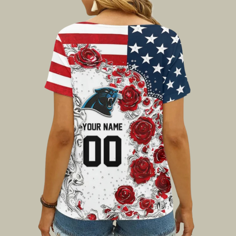 [SPECIAL OFFER] NEW CUSTOMIZED NFL23 CLP CAROLINA PANTHERS V-NECK FEMALE SHIRT