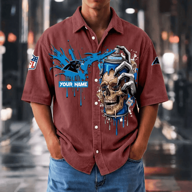 [SPECIAL OFFER] NEW CUSTOMIZED NFL23 CLP CAROLINA PANTHERS SEERSUCKER BUTTON SHIRT