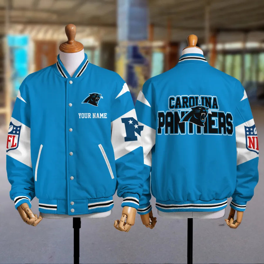 [HOT DEAL] NEW CUSTOMIZED NFL23 CLP CAROLINA PANTHERS SATIN VARSITY & BASEBALL JACKET