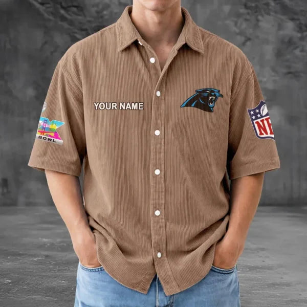 LIMITED EDITION - NEW CUSTOMIZED NFL23 CLP CAROLINA PANTHERS SEERSUCKER BUTTON SHIRT