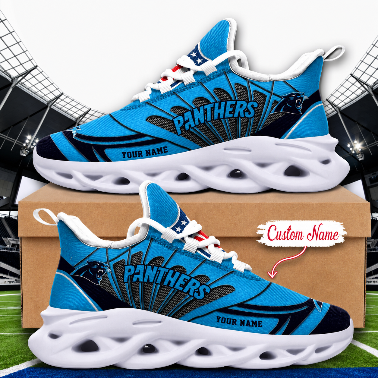 LIMITED EDITION - NEW CUSTOMIZED NFL23 CLP CAROLINA PANTHERS UNISEX CLUNKY SNEAKERS