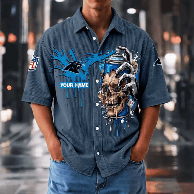 [SPECIAL OFFER] NEW CUSTOMIZED NFL23 CLP CAROLINA PANTHERS SEERSUCKER BUTTON SHIRT
