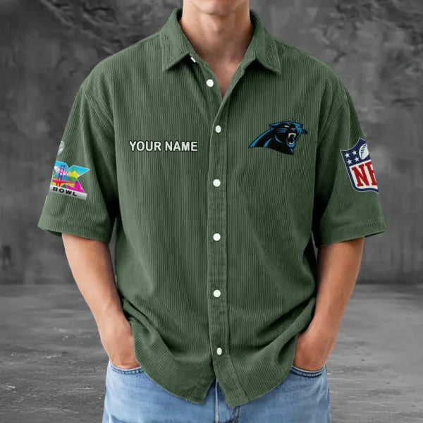 LIMITED EDITION - NEW CUSTOMIZED NFL23 CLP CAROLINA PANTHERS SEERSUCKER BUTTON SHIRT