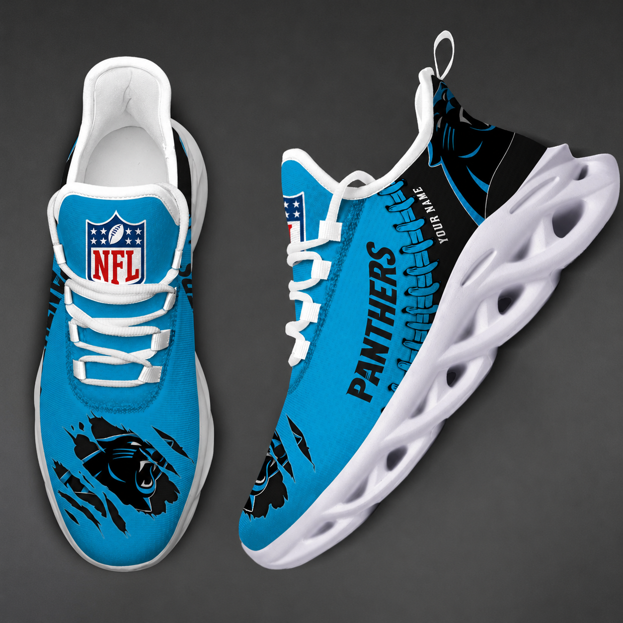 LIMITED EDITION - NEW CUSTOMIZED NFL23 CLP CAROLINA PANTHERS UNISEX MAX SOUL SHOES