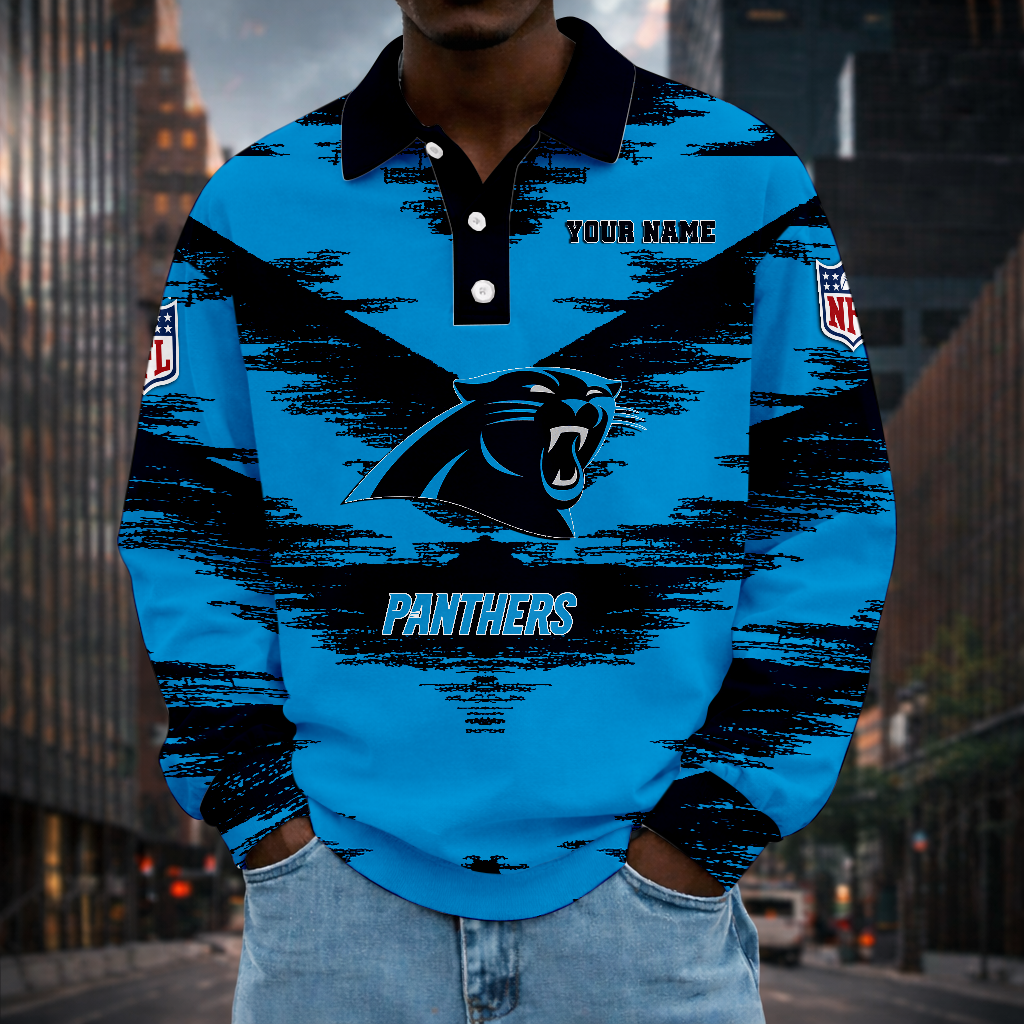 LIMITED EDITION - NEW CUSTOMIZED NFL23 CLP CAROLINA PANTHERS MEN LONG SLEEVE POLO