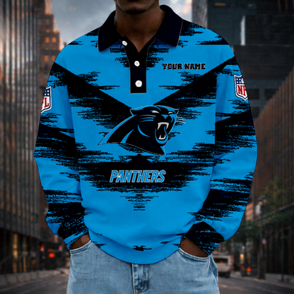 LIMITED EDITION - NEW CUSTOMIZED NFL23 CLP CAROLINA PANTHERS MEN LONG SLEEVE POLO