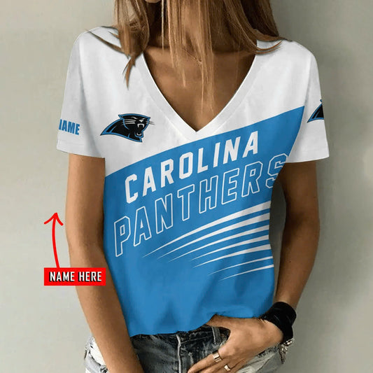 [SPECIAL OFFER] NEW CUSTOMIZED NFL23 CLP CAROLINA PANTHERS V-NECK FEMALE SHIRT