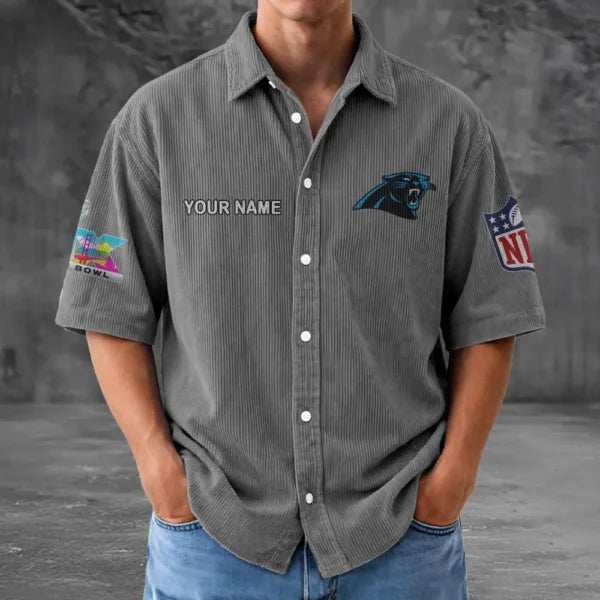 LIMITED EDITION - NEW CUSTOMIZED NFL23 CLP CAROLINA PANTHERS SEERSUCKER BUTTON SHIRT