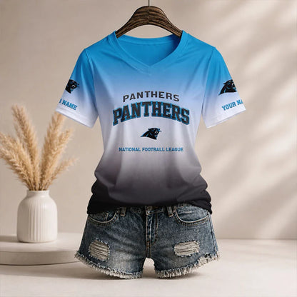 LIMITED EDITION - NEW CUSTOMIZED NFL23 CLP CR PANTHERS V-NECK FEMALE SHIRT