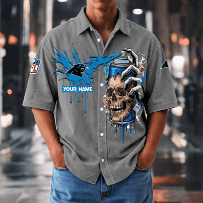 [SPECIAL OFFER] NEW CUSTOMIZED NFL23 CLP CAROLINA PANTHERS SEERSUCKER BUTTON SHIRT