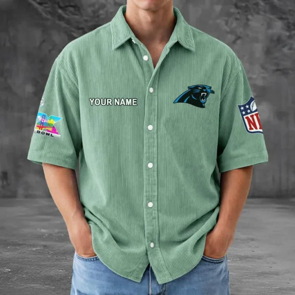 LIMITED EDITION - NEW CUSTOMIZED NFL23 CLP CAROLINA PANTHERS SEERSUCKER BUTTON SHIRT