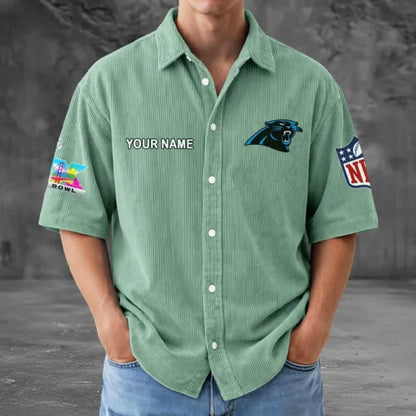 LIMITED EDITION - NEW CUSTOMIZED NFL23 CLP CAROLINA PANTHERS SEERSUCKER BUTTON SHIRT