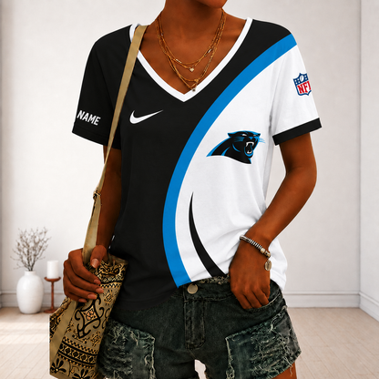 LIMITED EDITION - NEW CUSTOMIZED NFL23 CLP CAROLINA PANTHERS V-NECK FEMALE SHIRT