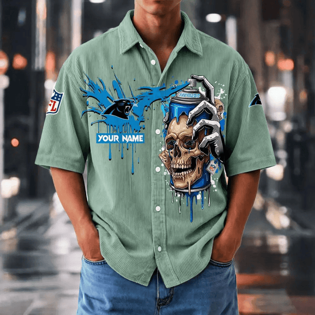 [SPECIAL OFFER] NEW CUSTOMIZED NFL23 CLP CAROLINA PANTHERS SEERSUCKER BUTTON SHIRT
