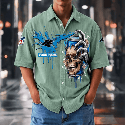 [SPECIAL OFFER] NEW CUSTOMIZED NFL23 CLP CAROLINA PANTHERS SEERSUCKER BUTTON SHIRT