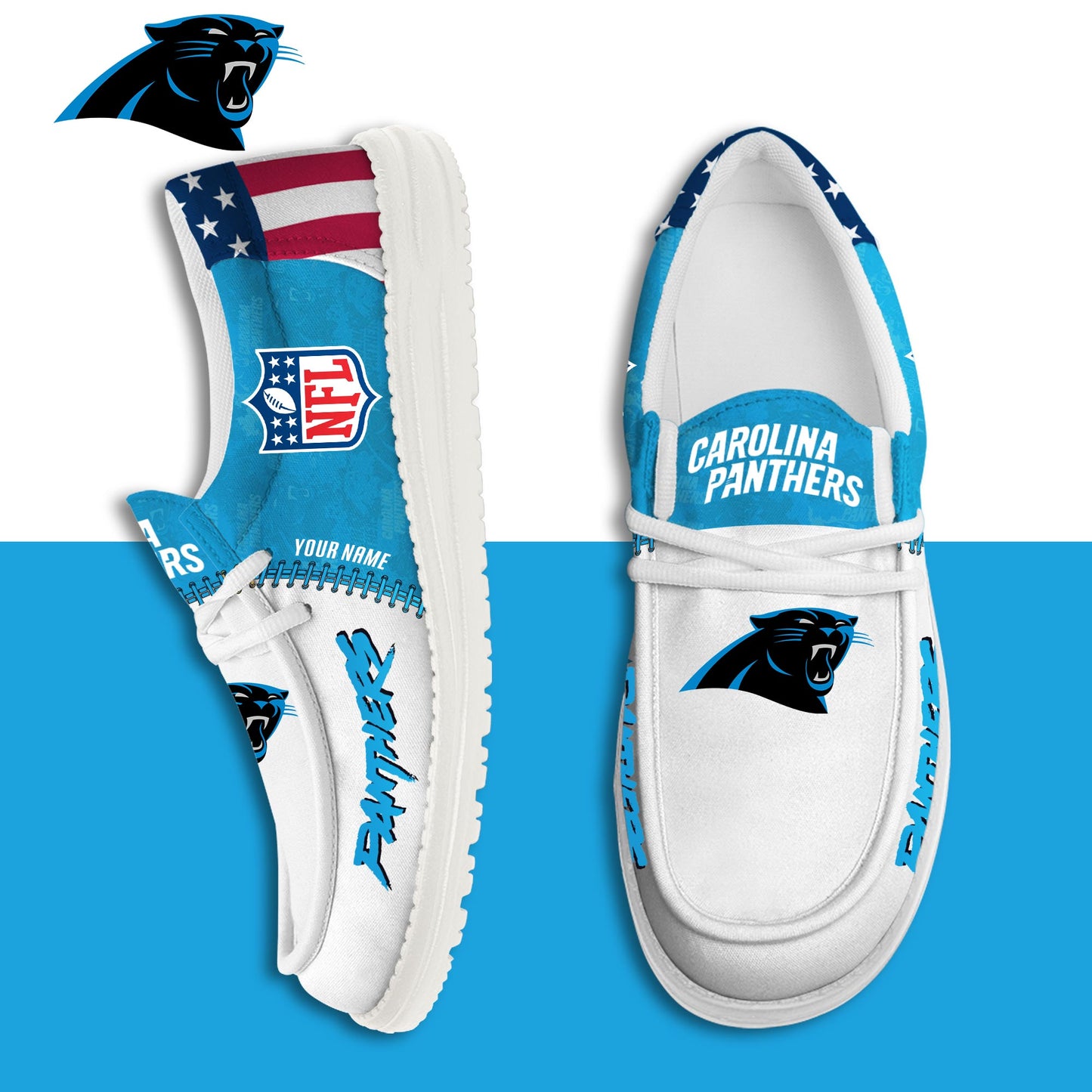 LIMITED EDITION - NEW CUSTOMIZED NFL23 CLP CAROLINA PANTHERS LOAFER SHOES