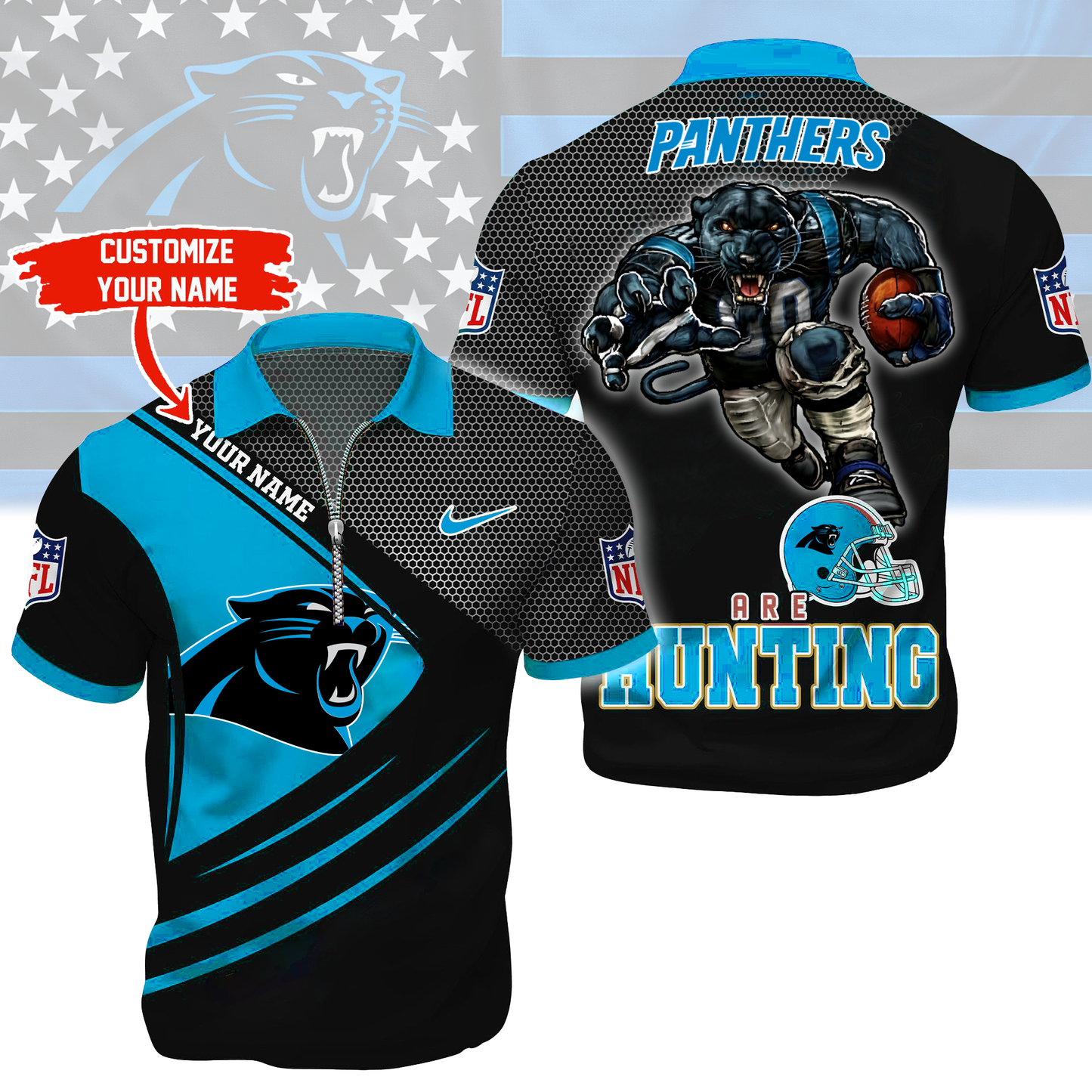 LIMITED EDITION - NEW CUSTOMIZED NFL23 CLP CAROLINA PANTHERS HARLEY-DAVIDSON POLO WITH ZIPPER SHIRT