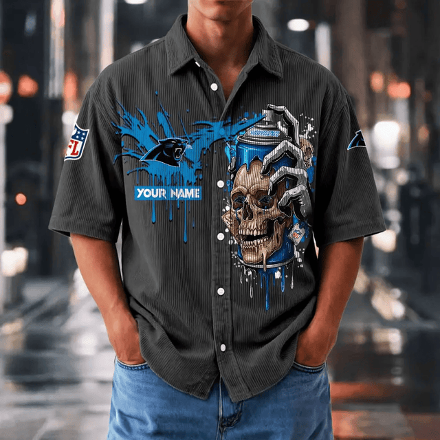 [SPECIAL OFFER] NEW CUSTOMIZED NFL23 CLP CAROLINA PANTHERS SEERSUCKER BUTTON SHIRT