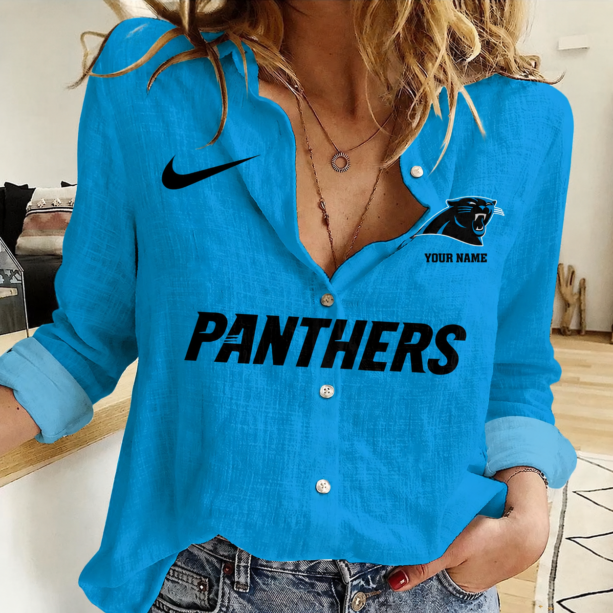 LIMITED EDITION - NEW CUSTOMIZED NFL23 CLP CAROLINA PANTHERS WOMEN CASUAL SHIRT