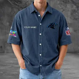 LIMITED EDITION - NEW CUSTOMIZED NFL23 CLP CAROLINA PANTHERS SEERSUCKER BUTTON SHIRT