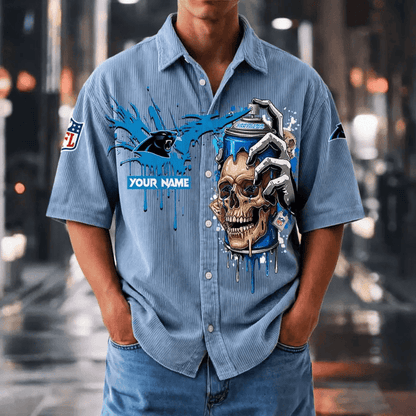 [SPECIAL OFFER] NEW CUSTOMIZED NFL23 CLP CAROLINA PANTHERS SEERSUCKER BUTTON SHIRT