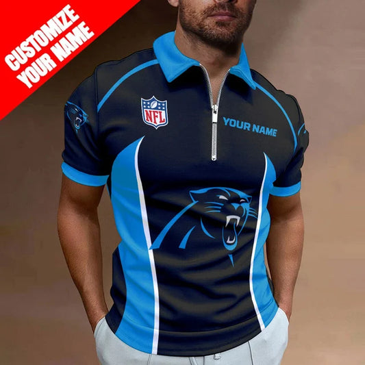 LIMITED EDITION - NEW CUSTOMIZED NFL23 CLP CAROLINA PANTHERS ZIP POLO SHIRT