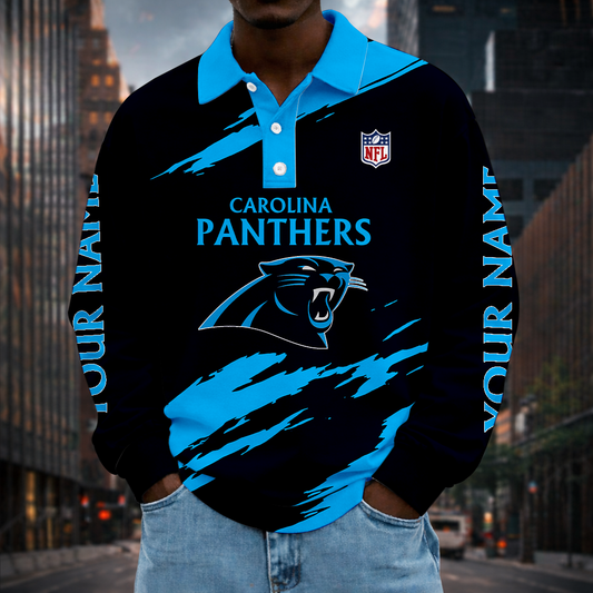 LIMITED EDITION - NEW CUSTOMIZED NFL23 CLP CAROLINA PANTHERS MEN LONG SLEEVE POLO