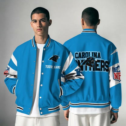 [HOT DEAL] NEW CUSTOMIZED NFL23 CLP CAROLINA PANTHERS SATIN VARSITY & BASEBALL JACKET
