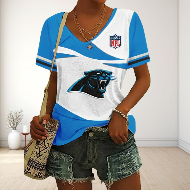 LIMITED EDITION - NEW CUSTOMIZED NFL23 CLP CAROLINA PANTHERS V-NECK FEMALE SHIRT