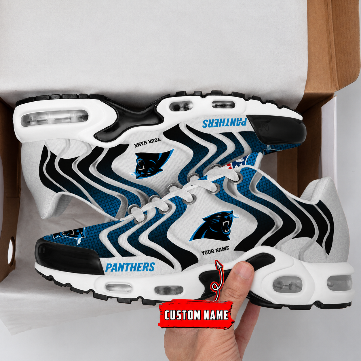 LIMITED EDITION - NEW CUSTOMIZED NFL23 CLP CAROLINA PANTHERS AIR MAX PLUS SNEAKERS