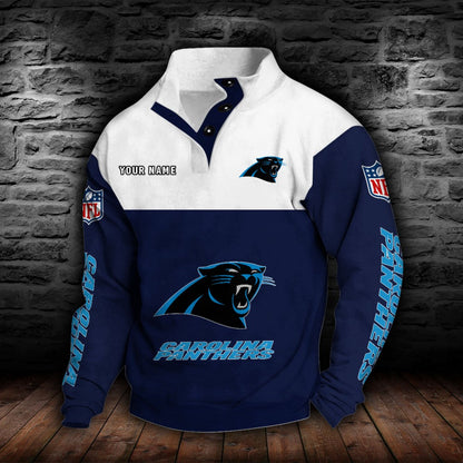 LIMITED EDITION - NEW CUSTOMIZED NFL23 CLP CAROLINA PANTHERS QUARTER-BUTTON STAND-COLLAR SWEATSHIRT