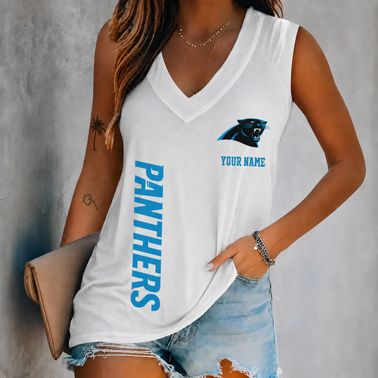 LIMITED EDITION - NEW CUSTOMIZED NFL23 CLP CAROLINA PANTHERS WOMEN'S V-NECK TANK TOP