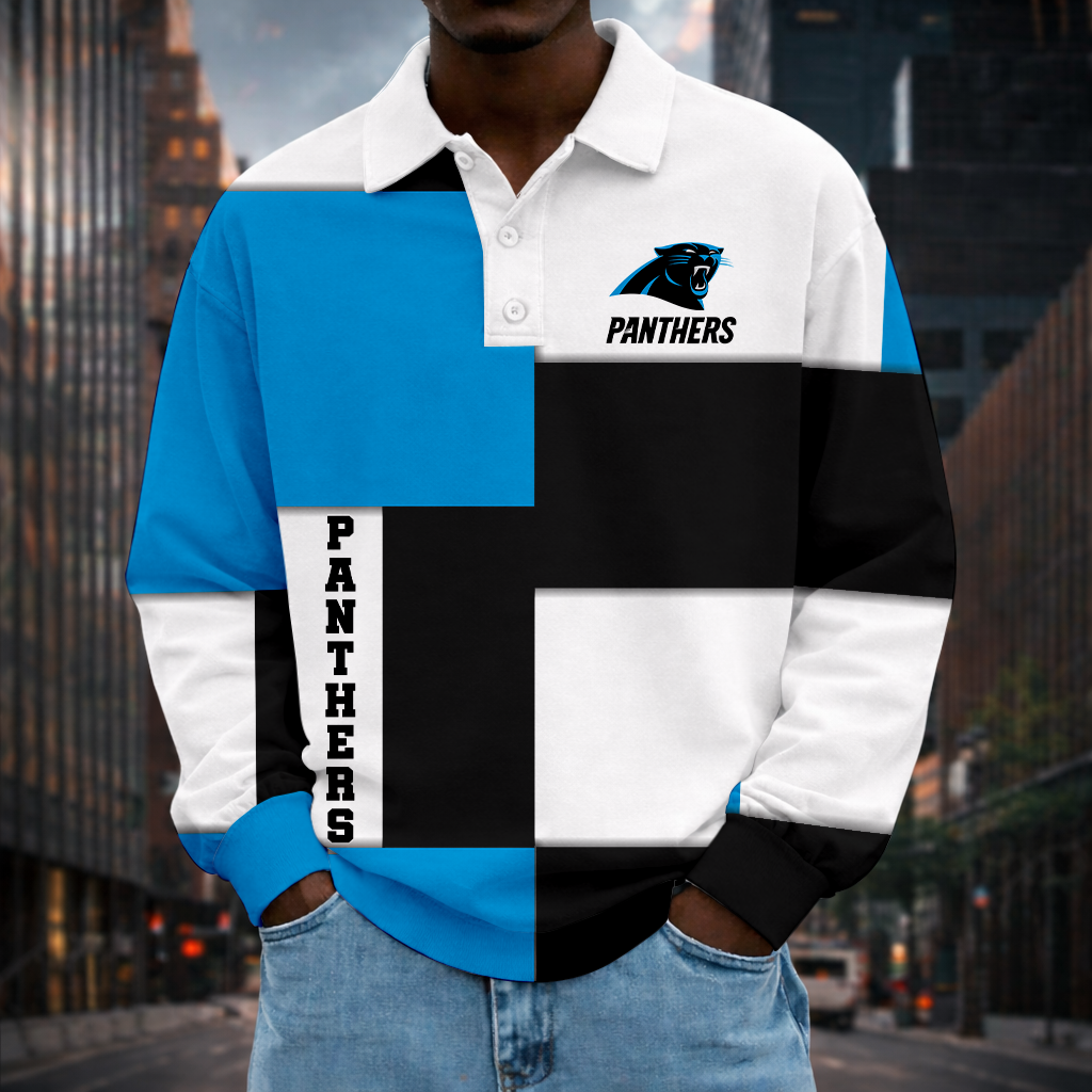 LIMITED EDITION - NEW CUSTOMIZED NFL23 CLP CAROLINA PANTHERS MEN LONG SLEEVE POLO
