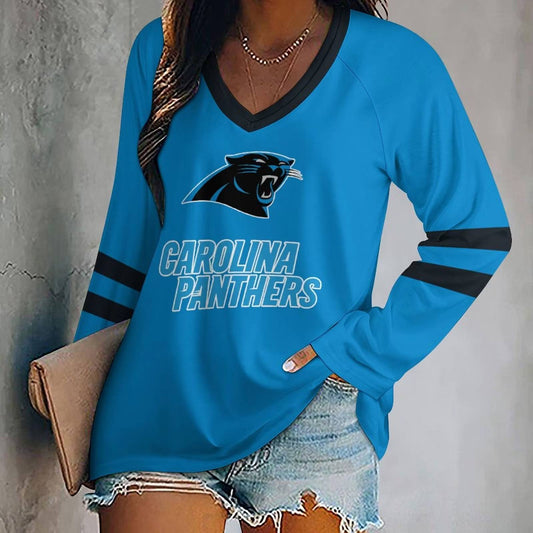 LIMITED EDITION - NEW CUSTOMIZED NFL23 CLP CAROLINA PANTHERS WOMEN'S V-NECK LONG SLEEVED SHIRT