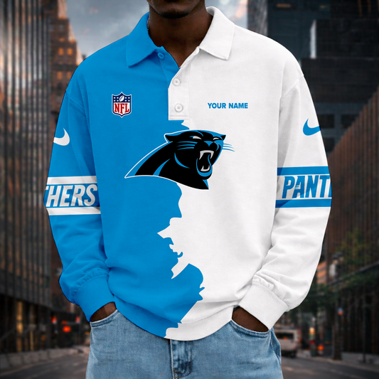 LIMITED EDITION - NEW CUSTOMIZED NFL23 CLP CR PANTHERS MEN LONG SLEEVE POLO