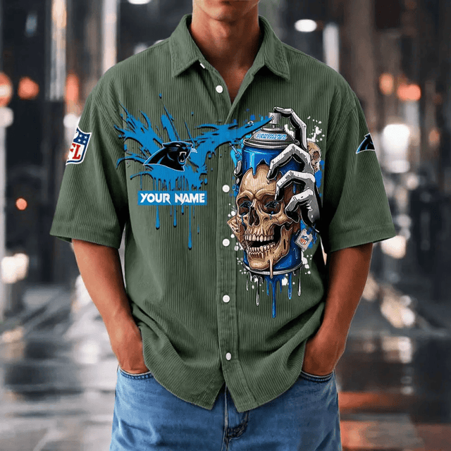 [SPECIAL OFFER] NEW CUSTOMIZED NFL23 CLP CAROLINA PANTHERS SEERSUCKER BUTTON SHIRT