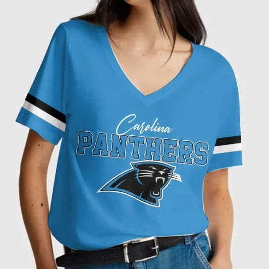 LIMITED EDITION - NEW CUSTOMIZED NFL23 CLP CAROLINA PANTHERS V-NECK FEMALE SHIRT