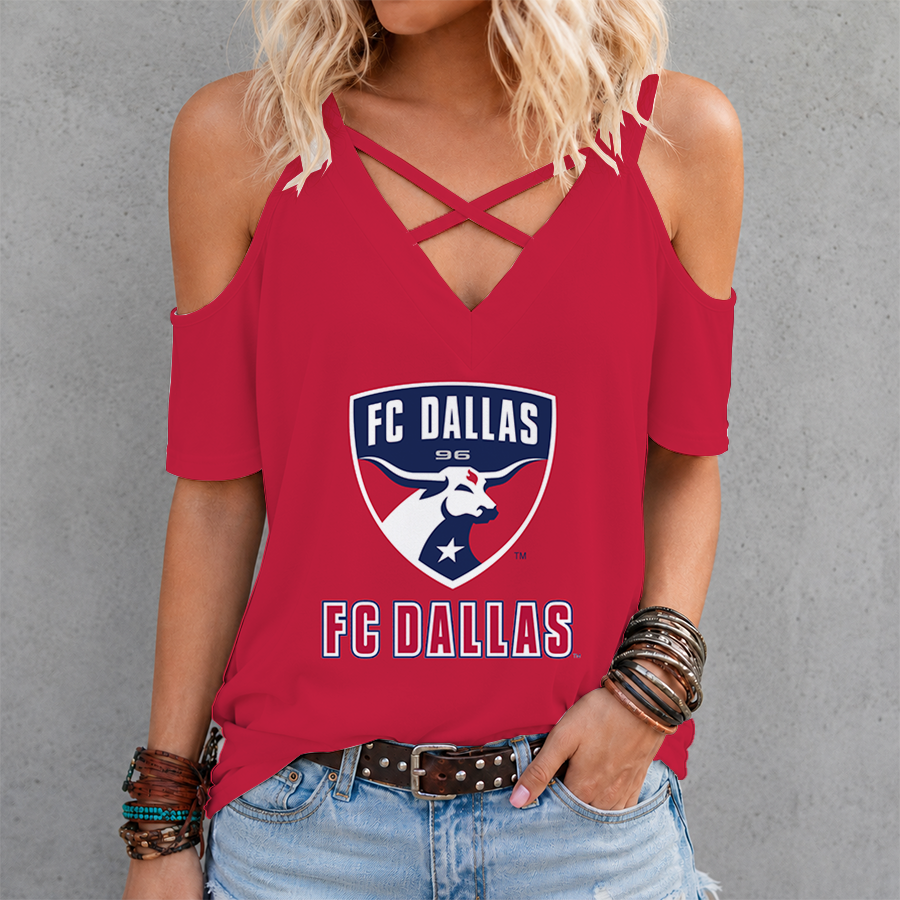 [FAN EXCLUSIVE] NEW CUSTOMIZED MLS23 FCD FC DALLAS CRISS CROSS V-NECK TOP