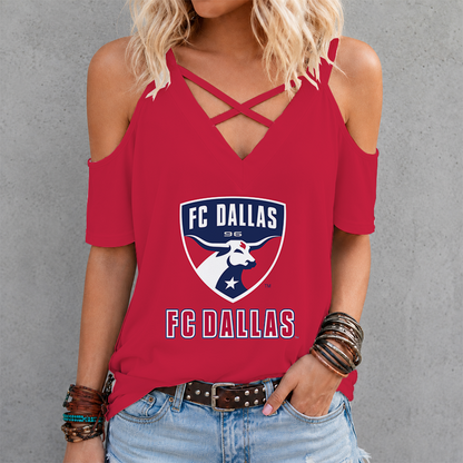 [FAN EXCLUSIVE] NEW CUSTOMIZED MLS23 FCD FC DALLAS CRISS CROSS V-NECK TOP