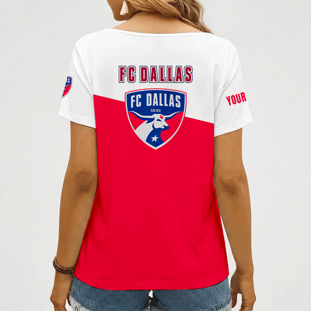 [FAN EXCLUSIVE] NEW CUSTOMIZED MLS23 FCD FC DALLAS V-NECK FEMALE SHIRT