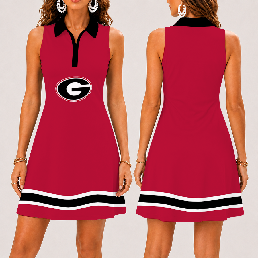 [FAN FAVORITE] NEW CUSTOMIZED NCAA CWS23 GEB GEORGIA BULLDOGS WOMEN'S ZIP SLEEVELESS POLO DRESS