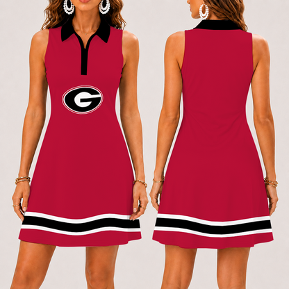 [FAN FAVORITE] NEW CUSTOMIZED NCAA CWS23 GEB GEORGIA BULLDOGS WOMEN'S ZIP SLEEVELESS POLO DRESS