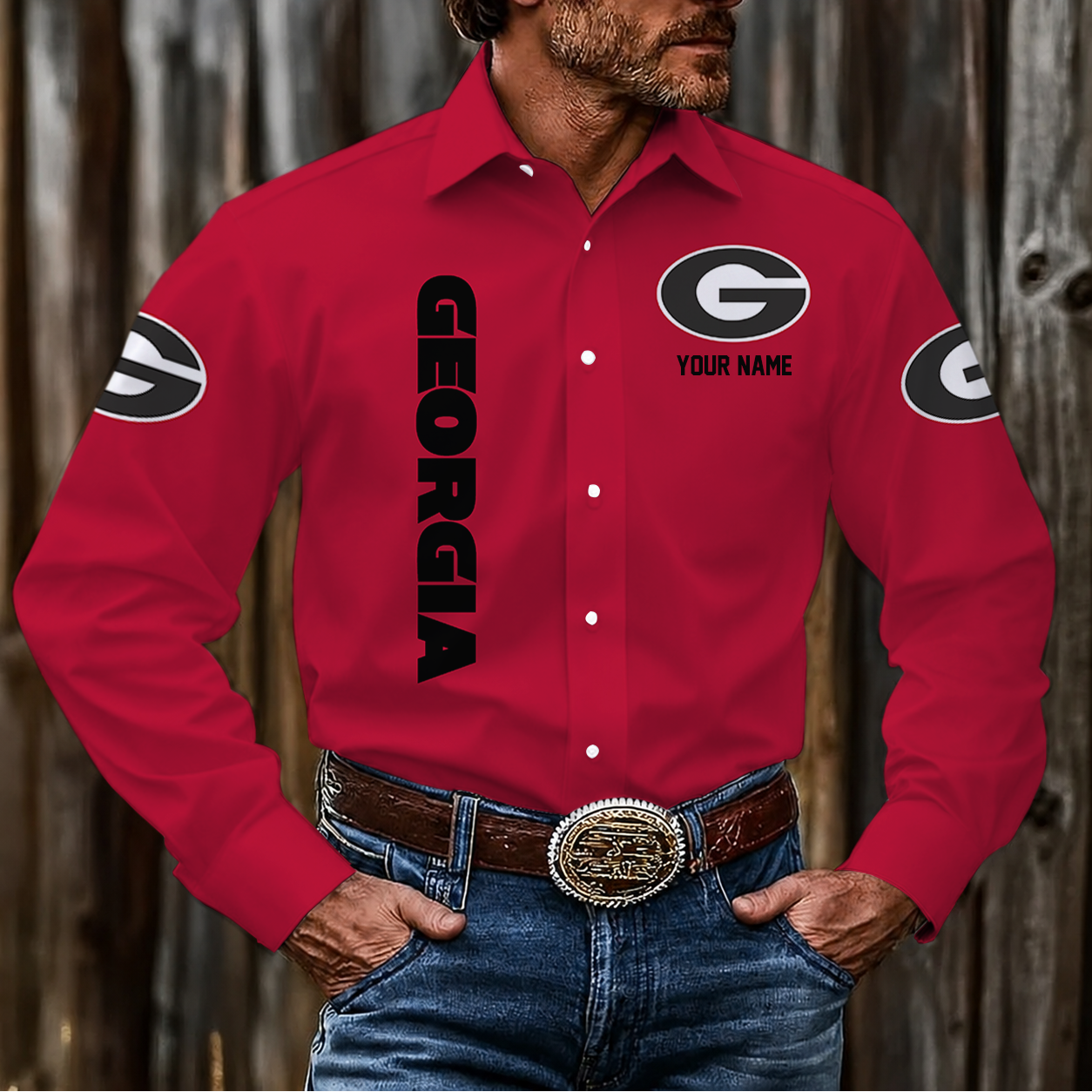 LIMITED EDITION - NEW CUSTOMIZED NCAA CWS23 GEB GEORGIA BULLDOGS MEN'S LONG SLEEVE BUTTON-UP SHIRT